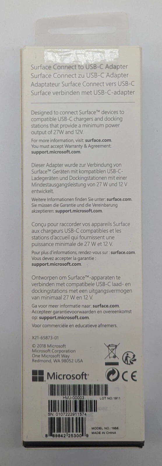 Microsoft Surface connect to USB-C Adapter HVU-00003, NEW